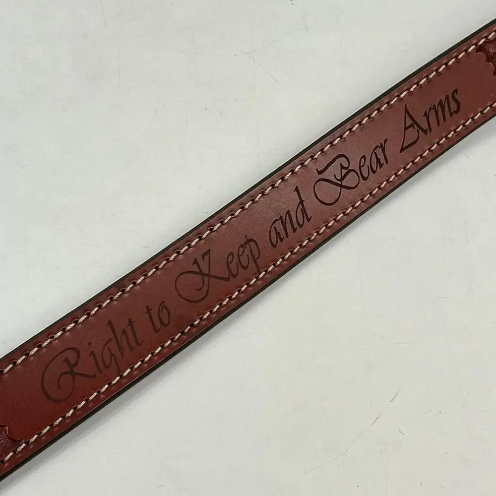 NRA RKBA Right To Keep And Bear Arms Brown Leather Belt Sz46 Brass USA Western